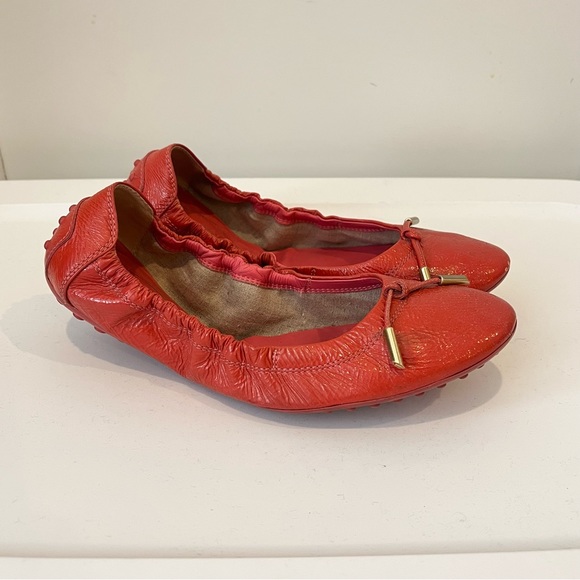 Tod’s Dee Driving Ballet Flats 8 Red Orange - Picture 1 of 7